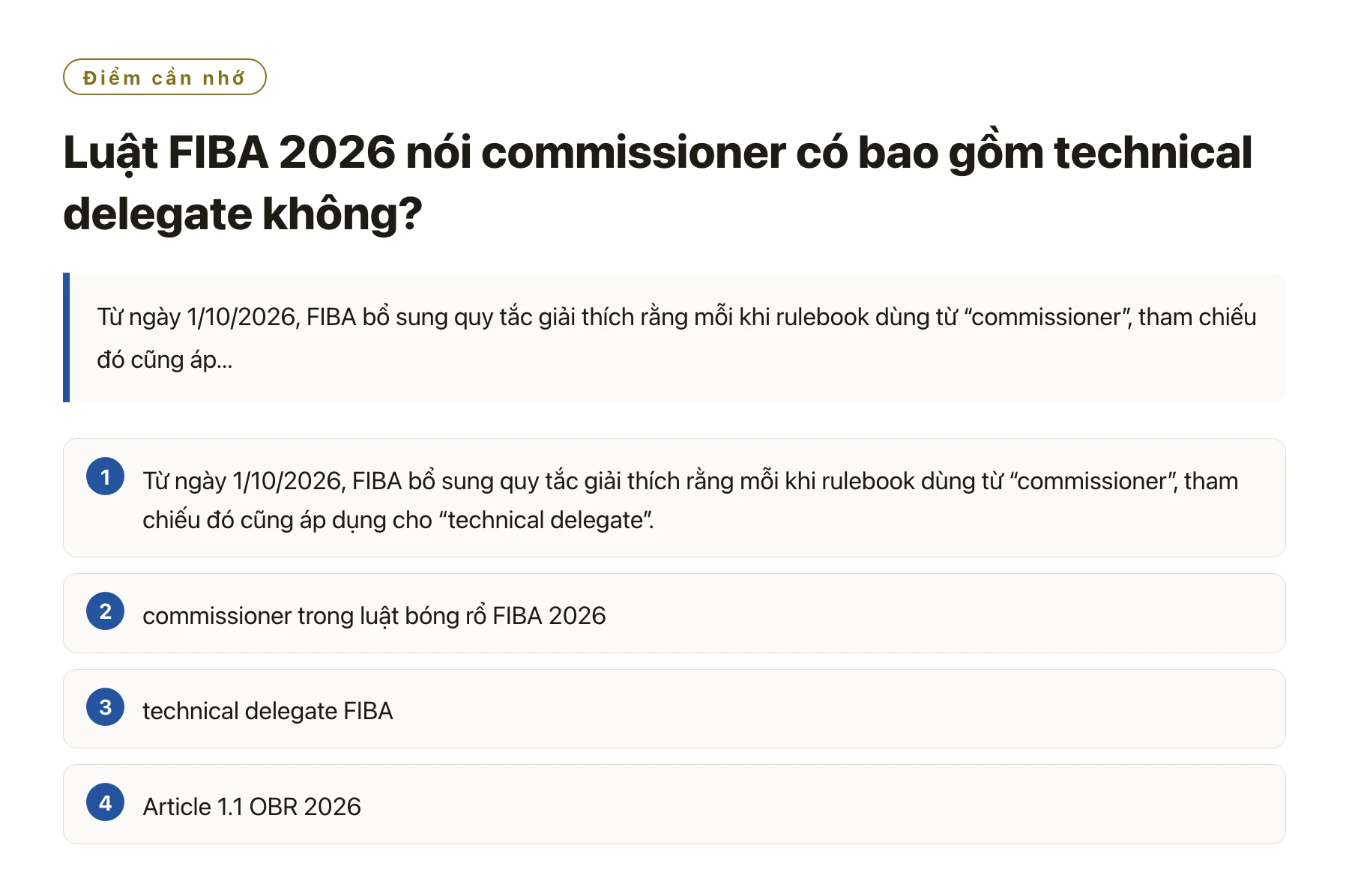 Luật FIBA 2026 nói commissioner có bao gồm technical delegate không?——全文要点速览